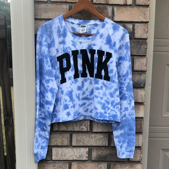 PINK Victoria's Secret Tops - PINK Victoria's Secret Blue Tie-Dye Long Sleeve Tee